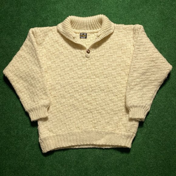Vintage Mens World Beat Handi Crafts Basket-Weave Wool Sweater Cream (Est Large)